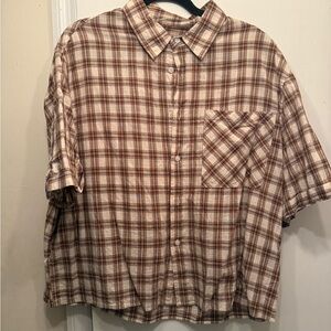 Zara Brown Plaid Men's Shirt cropped and boxy